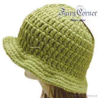 berretto cappello donna lana verde uncinetto handmade  