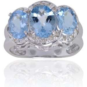 Michael Valitutti 14K White Gold Aquamarine & Diamond Three Stone Ring 