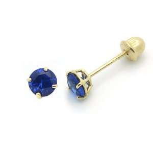  14K Yellow Gold Round 4mm Birthstone CZ Stud Earrings For 