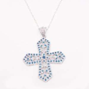    Sterling Silver Blue Cubic Zirconia Cross Pendant, 20 Jewelry