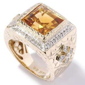  14K Gold Square Madeira Citrine & Diamond Ring Jewelry