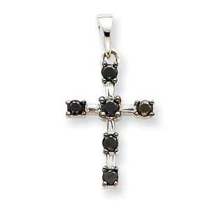    14k White Gold Black & White Diamond Cross Pendant Jewelry