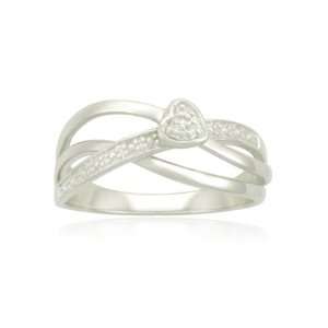  Sterling Silver Heart Crisscross Diamond Ring (0.01 cttw 
