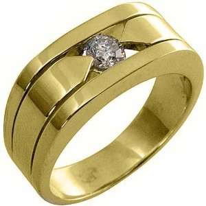   Gold Mens Solitaire Round Tension Set Diamond Ring .40 Carats Jewelry