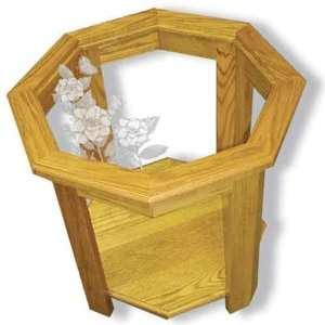   Etched Glass Floral Art in Solid Oak Octagon End Table