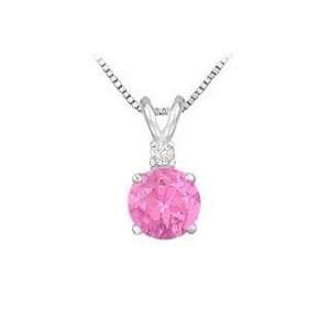 Diamond and Pink Sapphire Solitaire Pendant  14K White Gold   1.00 CT 