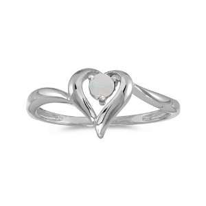  10k White Gold Round Opal Heart Ring (Size 4.5) Jewelry