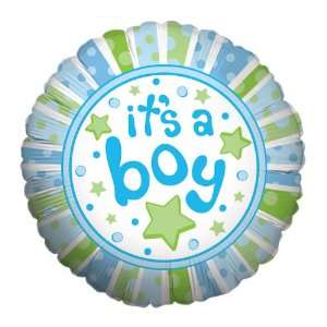   BOY Dots & Stars Large 18 ROUND Mylar Foil Balloon   Baby BOY Shower