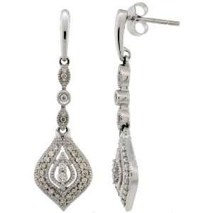  14k White Gold Pear shaped Diamond Dangle Earrings, w/ 0 