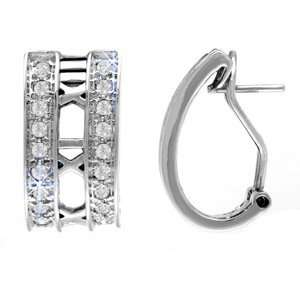   Round Diamond 14k White Gold, Tiffany Style Hoop Earrings Jewelry