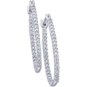 14K White Gold PAIR (1/4 CT TW) Diamond Hoop Earrings Diamond quality 