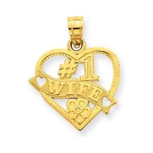  14k Yellow Gold #1 Wife Heart Pendant Jewelry