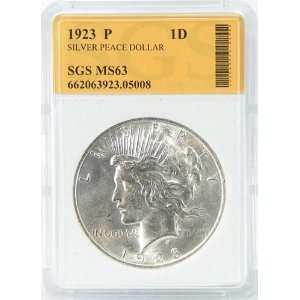  1923 P MS63 Silver Peace Dollar Graded by SGS Everything 