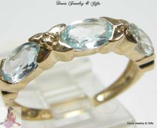 Sky Blue Topaz & Diamond Wedding Band Ring Anniversary 10k Solid 