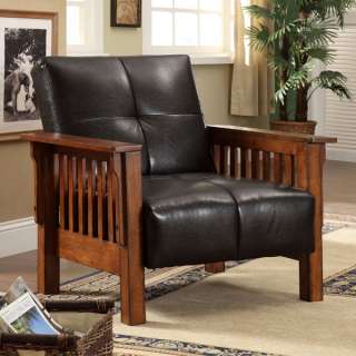 Solid Wood Dark Espresso Mission Style Leatherette Accent Chair  