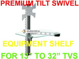 Prem Silver 26 27 32 TV Tilt Wall Mount w/ Glass Shelf  