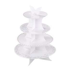 Plastic Disposable 4 Tier Cupcake Cake Stand Butterflies With Silver 