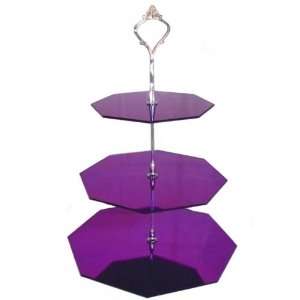 Large 3 Tier Purple Mirror Acrylic Hexagon Cake Stand 20cm 