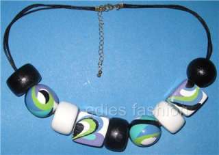   CHUNKY BEADED NECKLACE * WHITE, BLACK, BLUE, GREEN, PURPLE *  