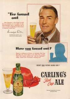 1950 Randolph Scott~Carlings Red Cap Ale Beer photo ad  
