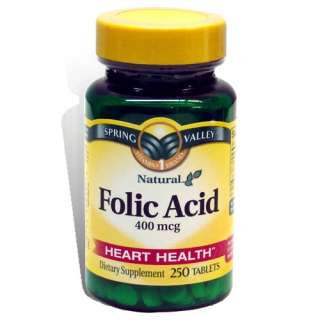 Folic Acid 400 mcg, 250 Tablets   Spring Valley  
