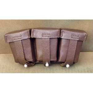   WWII K98k Brown Leather Triple Ammunition Pouch 