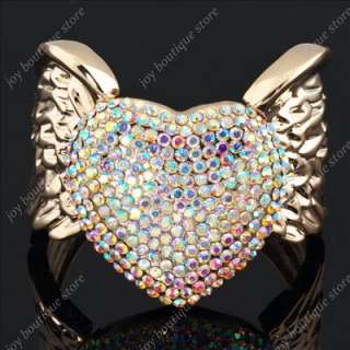 Clear AB Swarovski crystal heart Angel Wing Rose gold tone fashion 