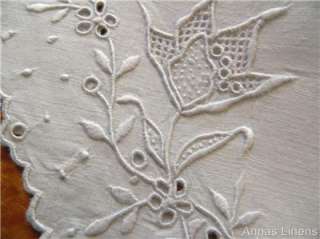 Perfect Antique Linen Doily Hand Embroidered Whitework  