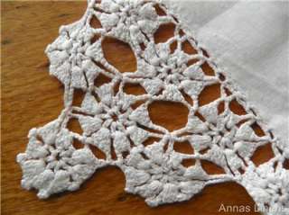 Antique Linen Table Cloth Pillow Sham Hand Crochet Lace Edging  