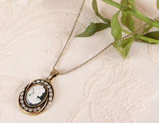 White Vintage ST CAMEO Crystal pendant necklace CN 546  