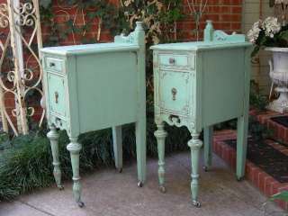 STUNNING SHABBY ANTIQUE NIGHTSTANDS~PAINTED DISTRESSED CHIC AQUA 
