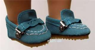 Doll Clothes Loafer Shoe Aqua Suede Fits American Girl & 18 Dolls 