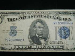 1934 D $5 Five Dollar Silver Certificate Nice Lot #5Silv34  