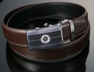 Mens Brown Leather Belts with Auto Lock Buckle/ 43in  