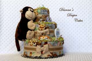 Baby Diaper Cake Zoo Animals Shower Gift or Centerpiece Readymade and 