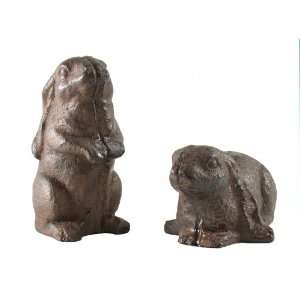  Set of 2 Cast Iron Bunny Rabbit Rabbits Garden Statue 