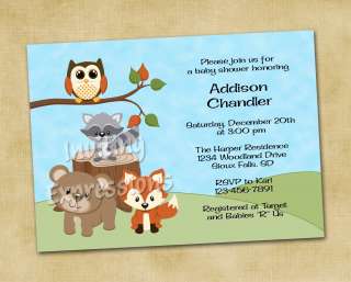 Woodland Forest Friends Baby Shower Invitations  