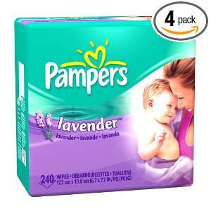 Pampers Baby Wipes Refills, Lavender Scent, 240 Count Packages (Pack 