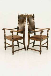   Antique Scottish Oak & Beechwood Barley Twist Arm Throne Chairs  