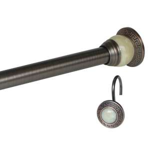 OIL RUBBED BRONZE / IVORY SHOWER CURTAIN ROD & HOOKS  