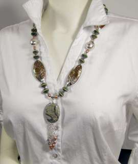   of a Kind Statement Necklace of SRA Lampwork and Shell Beads  