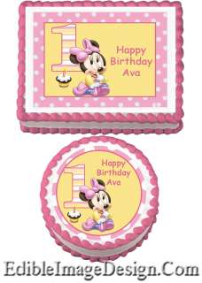 BABY MINNIE FIRST 1ST Birthday Edible Party Cake Image Cupcake Topper 