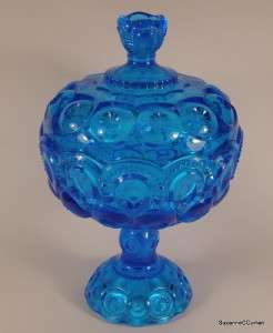 Vintage MOON & STARS Peacock Blue Large Candy Dish  