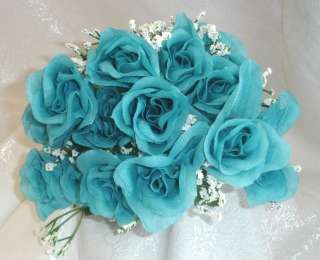 84 Long Stem Roses ~ TURQUOISE BLUE MERMAID ~ Silk Wedding Flowers 
