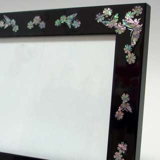 Mother of Pearl Inlay Butterfly Design Wooden Art Deco Glass Picture 