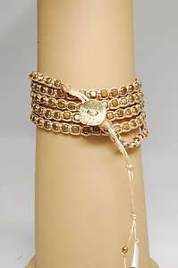 NWT NAKAMOL Cotton Square Brass Bead Wrap Bracelet ~  