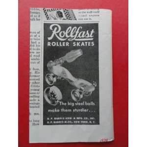  Rollfast Roller Skates, 1938 Print Ad. (big steel balls 