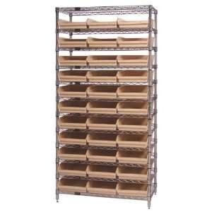   Shelving System 12 Shelves 18 x 36 x 74 with 33 QSB110CL CLEAR Bins