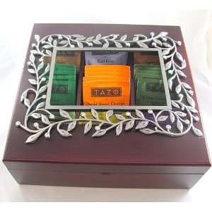 Wooden Tea Box with Crystal & Pewter Frame Window includes 45 TAZO Tea 