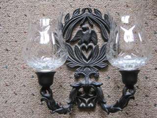 Cast Iron Wall Sconce w Votive Candle Cups Eagle Wreath  